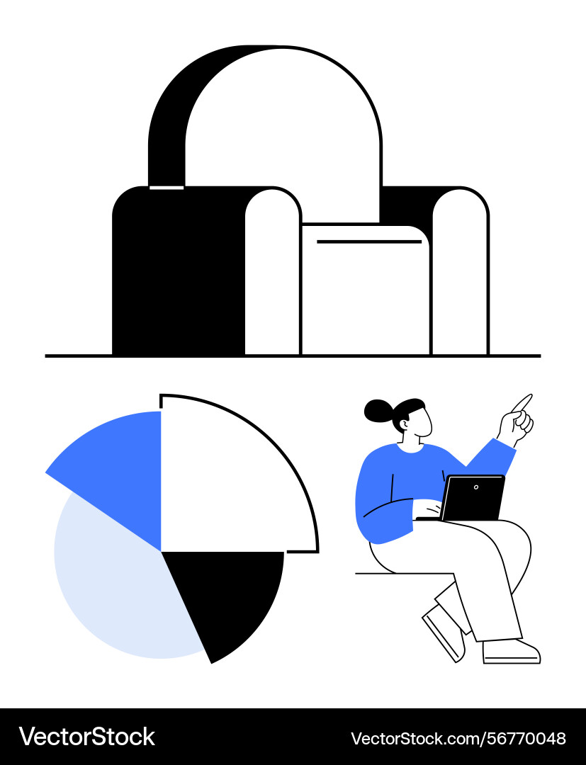 Modern workspace elements with pie chart Modern workspace elements with pie chart vector image