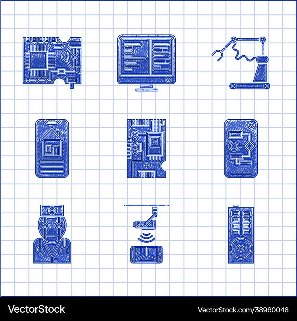 Set electronic computer components motherboard Set electronic computer components motherboard vector image