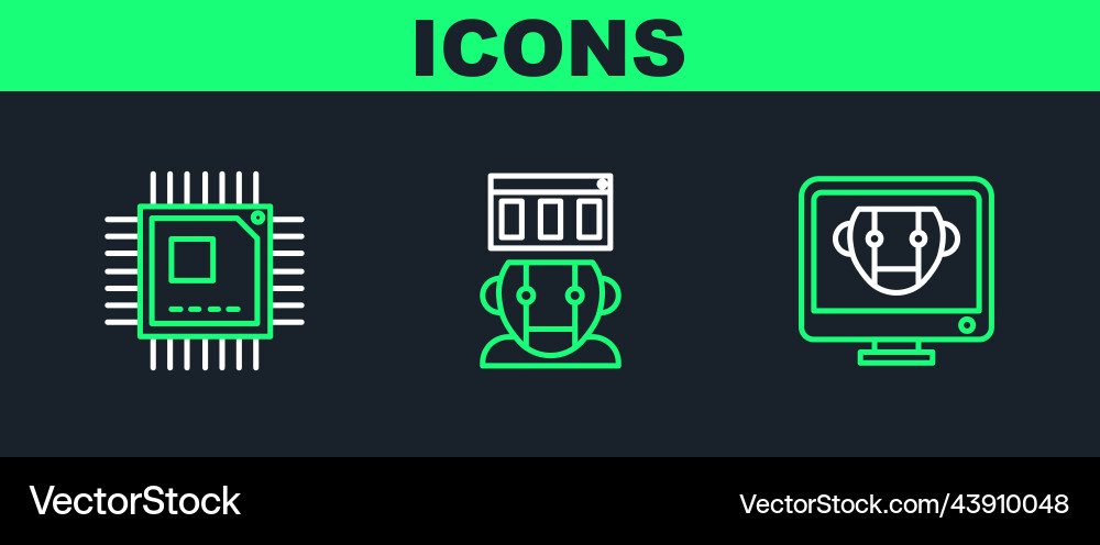 Set line bot processor with microcircuits cpu Vector Image