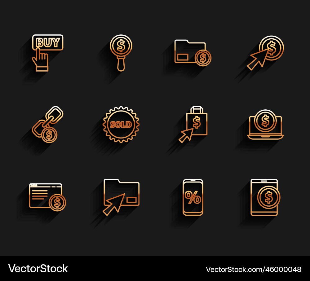 Set line online shopping on screen cursor click Set line online shopping on screen cursor click vector image