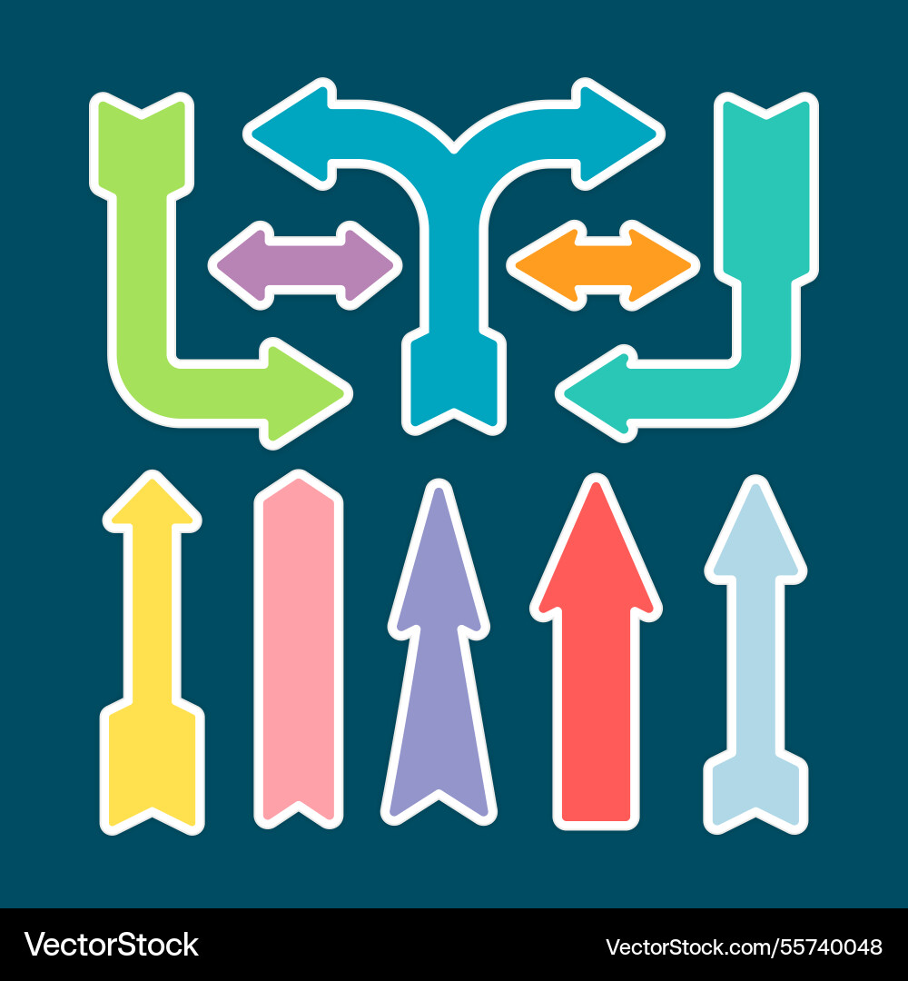 Set of colorful arrows to mark in flat style vector image