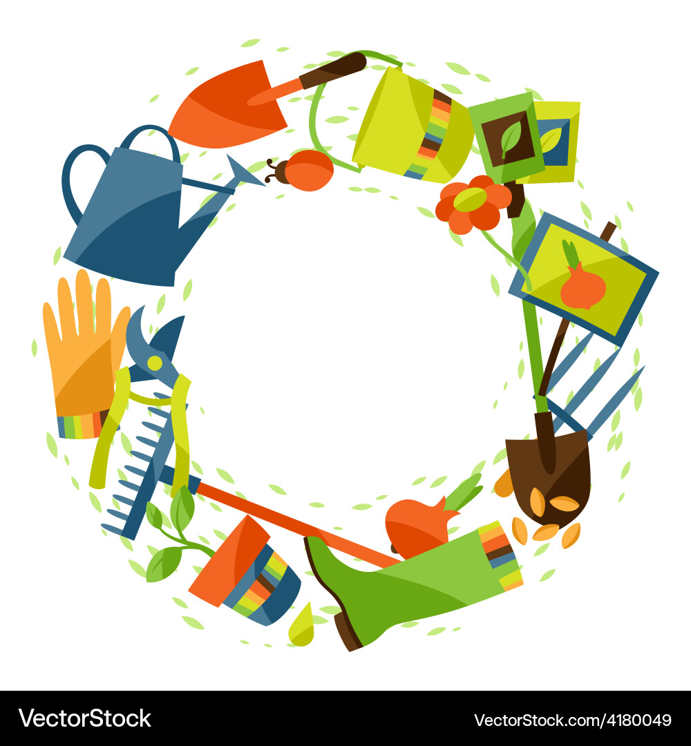 Background with garden design elements and icons Vector Image