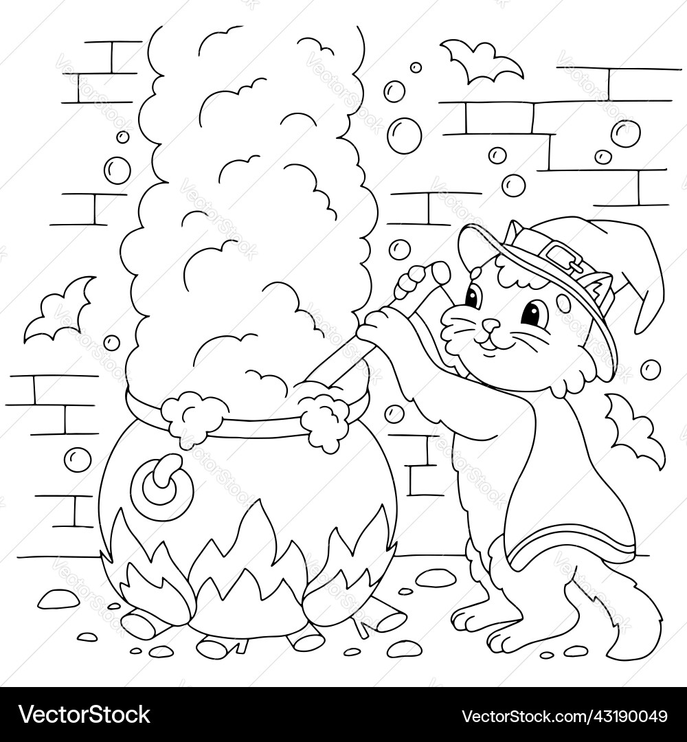 Cat brews a potion in the dungeon large Cat brews a potion in the dungeon large vector image
