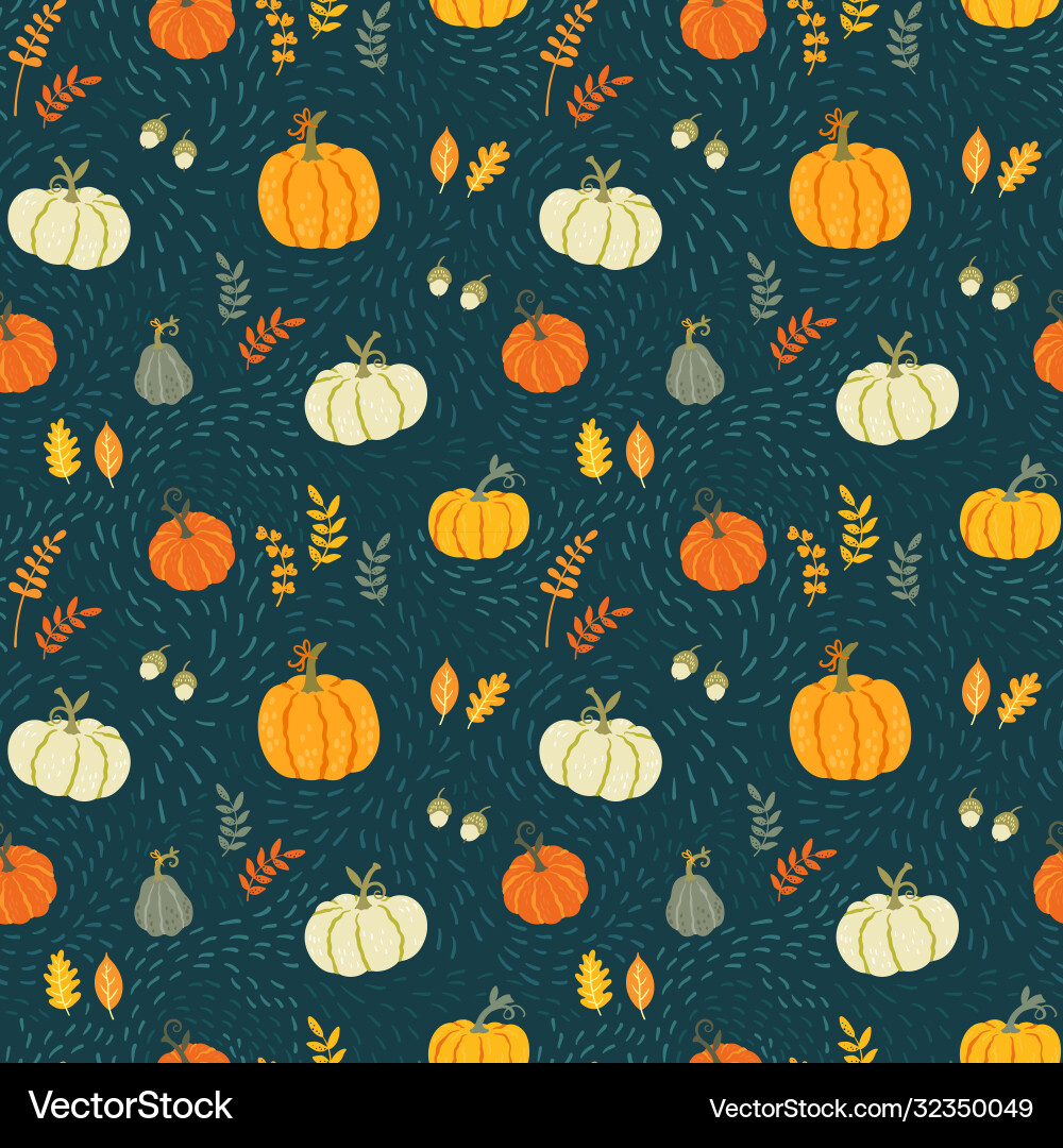 Cute hand drawn pumpkin seamless pattern vector image