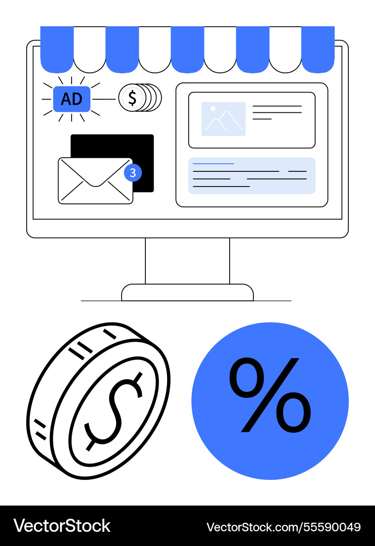 Digital storefront with email notifications ads Digital storefront with email notifications ads vector image