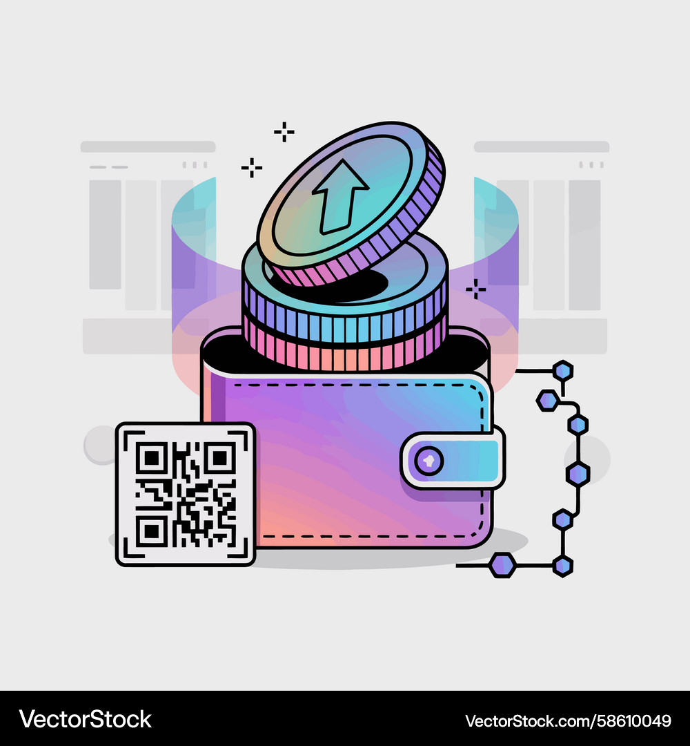 Digital wallet with cryptocurrency and qr code Digital wallet with cryptocurrency and qr code Vector Image