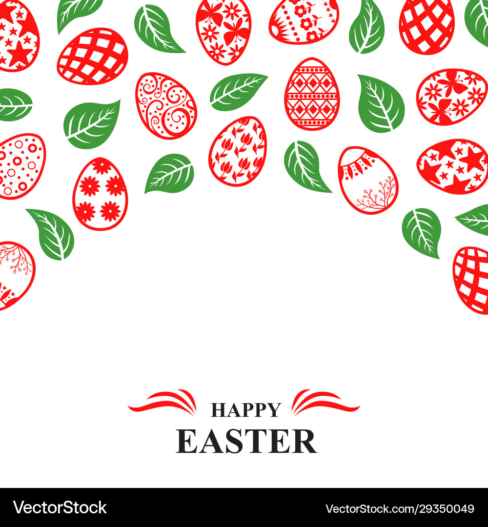 Easter Card with Decorative Eggs and Leaves Vector Image