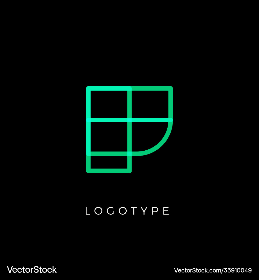 Geometric shape letter p line monogram vector image