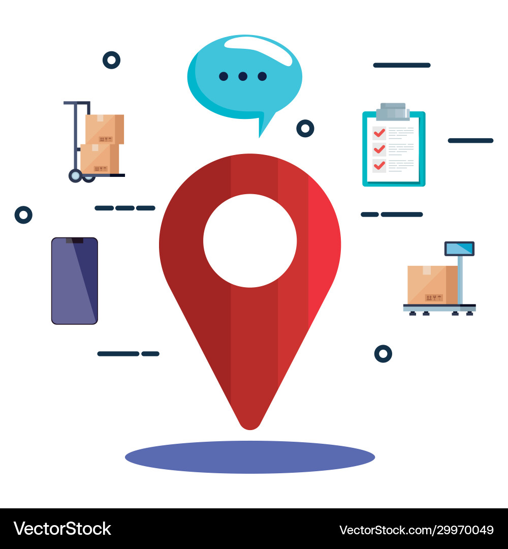 Gps mark smartphone boxes bubble and list document Gps mark smartphone boxes bubble and list document Vector Image