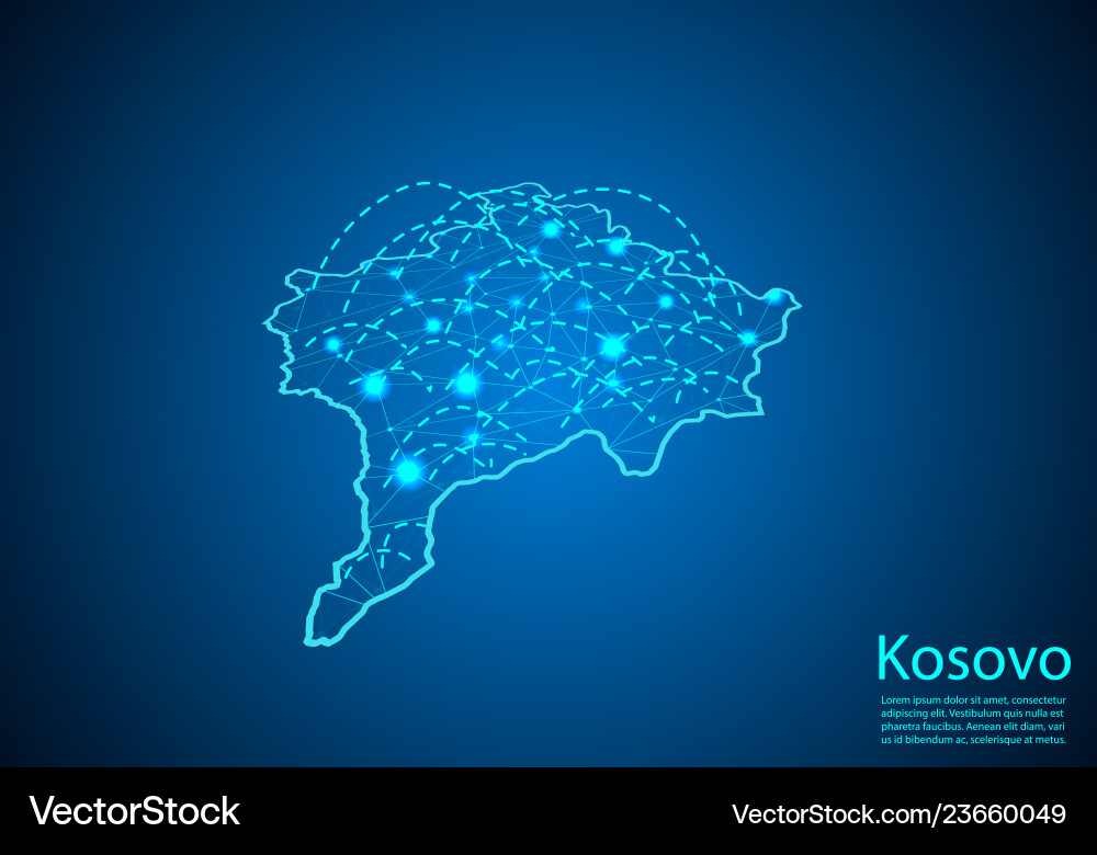 Kosovo map with nodes linked by lines concept Kosovo map with nodes linked by lines concept vector image