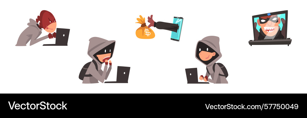 Man hacker character stealing money online Man hacker character stealing money online vector image