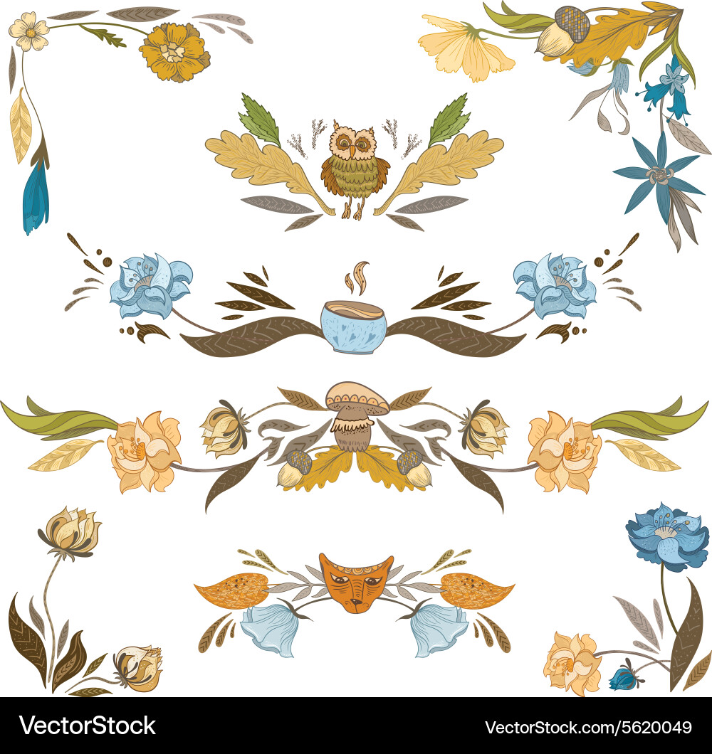 Rustic Fall Floral Vignettes Vector Image
