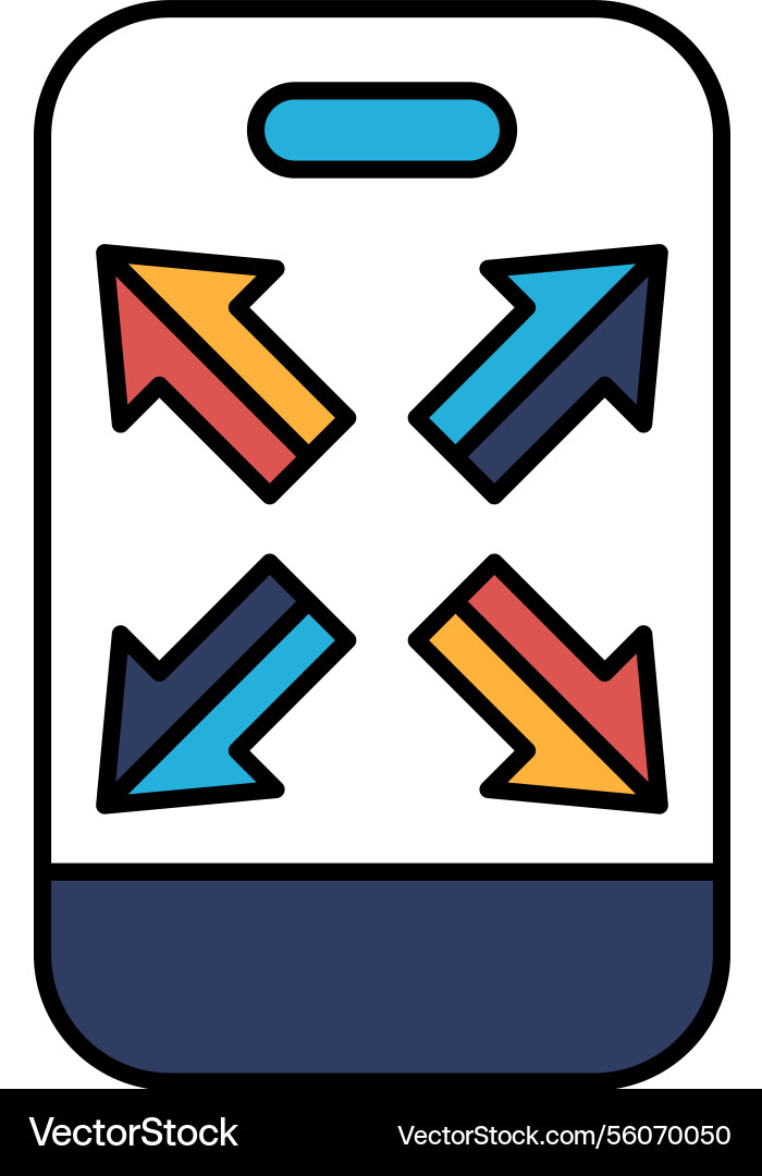 A phone with four arrows pointing in different A phone with four arrows pointing in different vector image