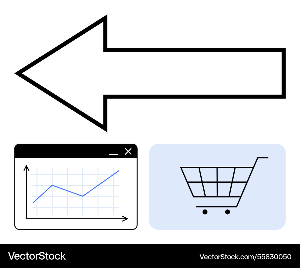 Arrow direction with line graph and shopping cart Arrow direction with line graph and shopping cart vector image