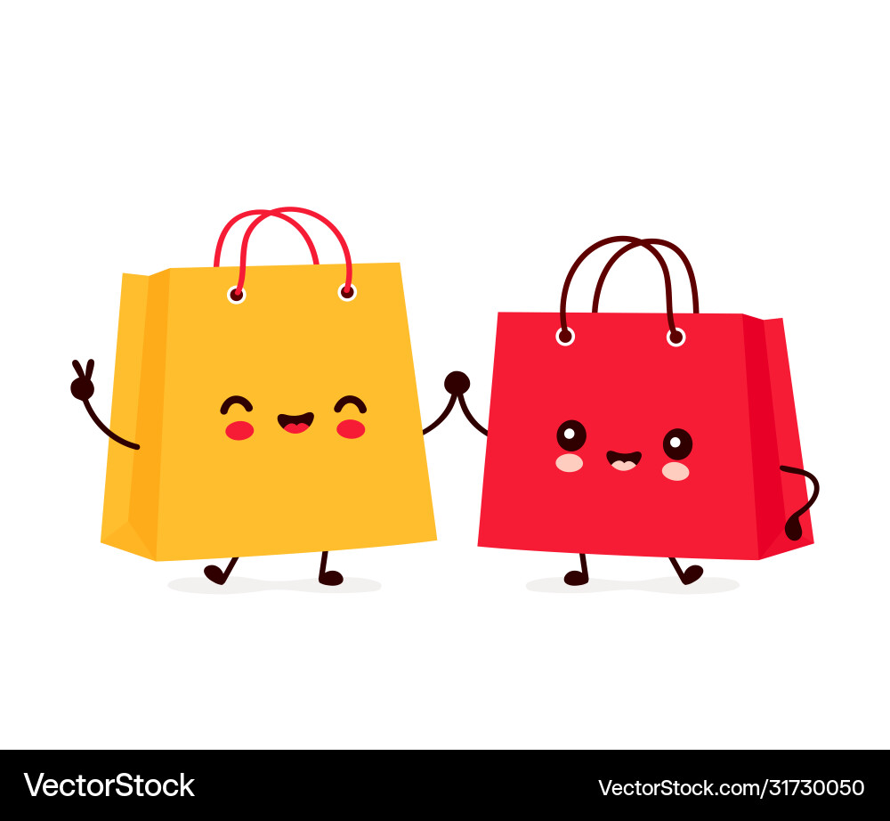 Cute happy funny shopping bags Royalty Free Vector Image