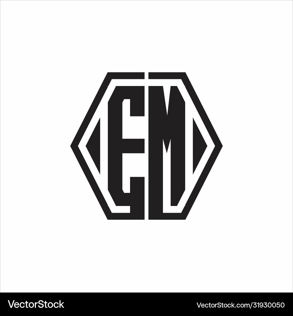 Em logo monogram with hexagon line rounded design Vector Image