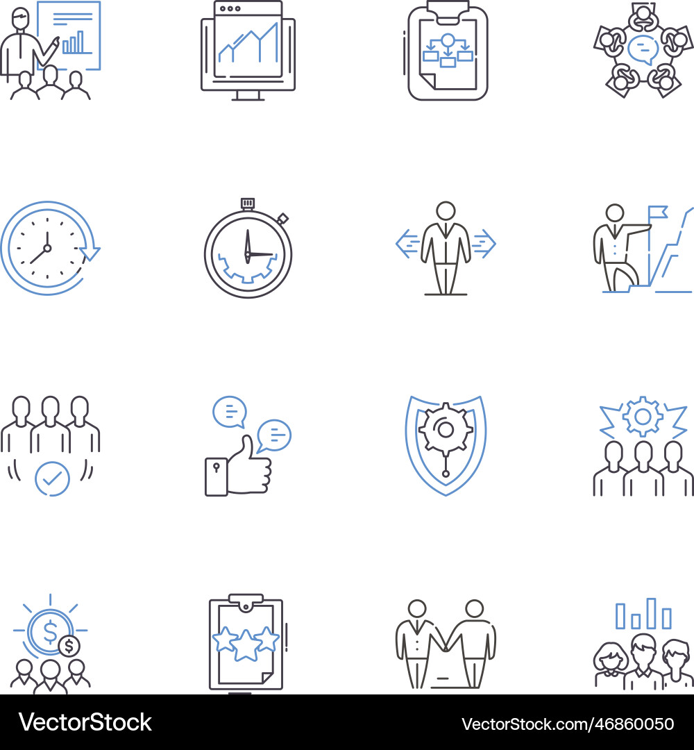 Implementation line icons collection execution Implementation line icons collection execution Vector Image