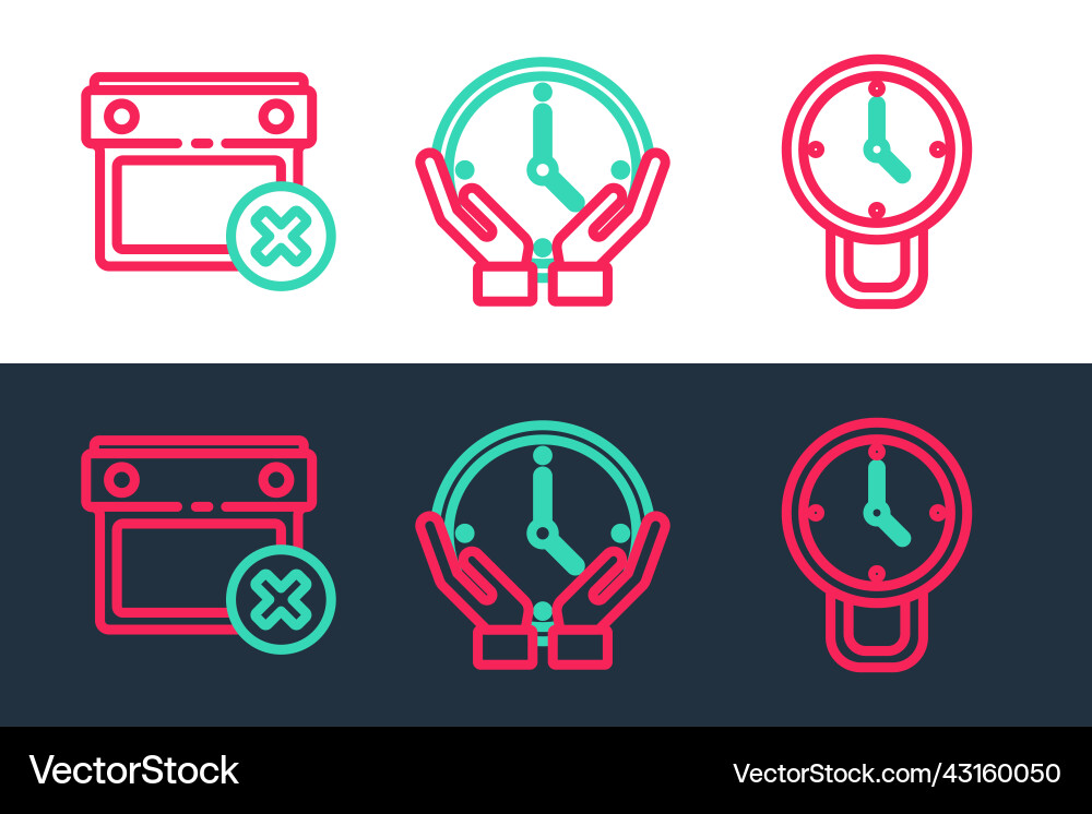 Set line clock calendar date delete and icon Set line clock calendar date delete and icon vector image