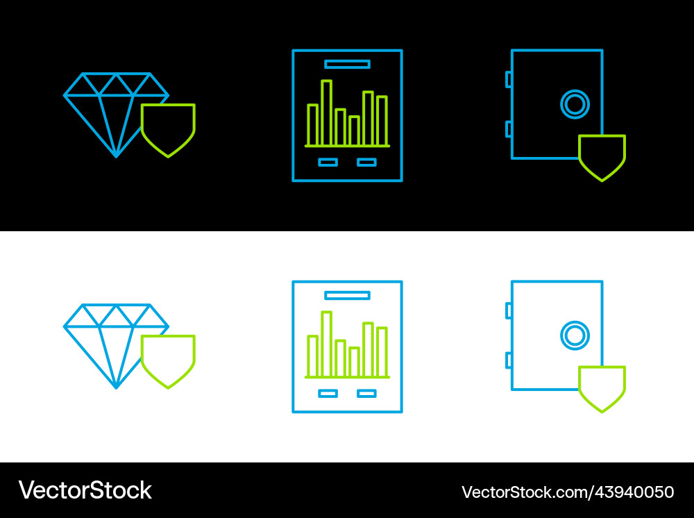 Set line safe with shield diamond and document Vector Image