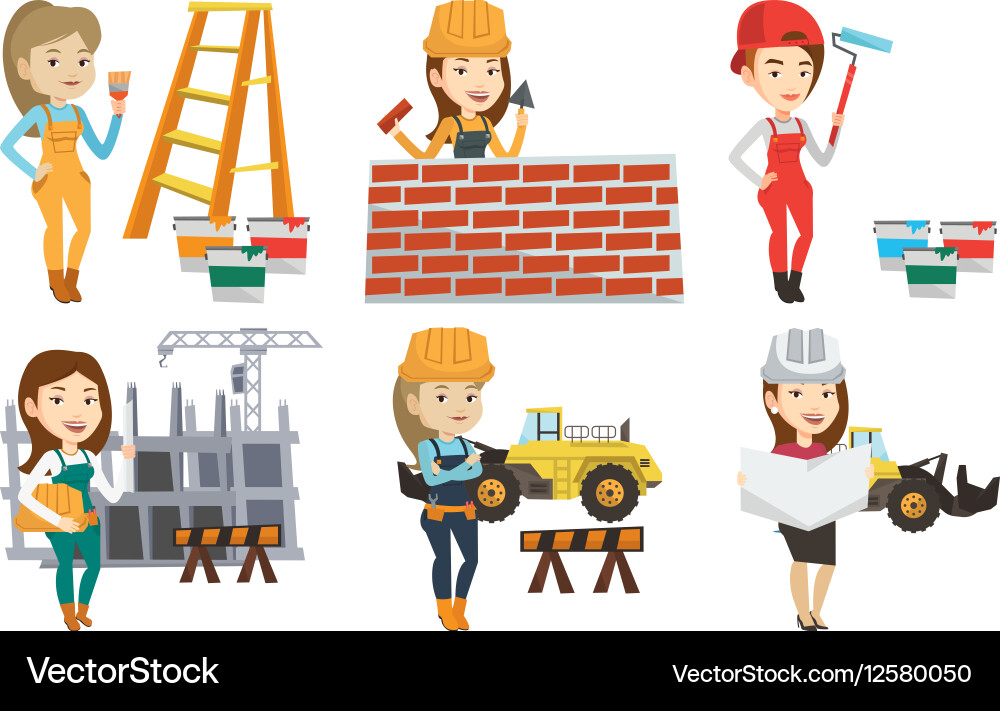 Set of constructors and builders characters vector image