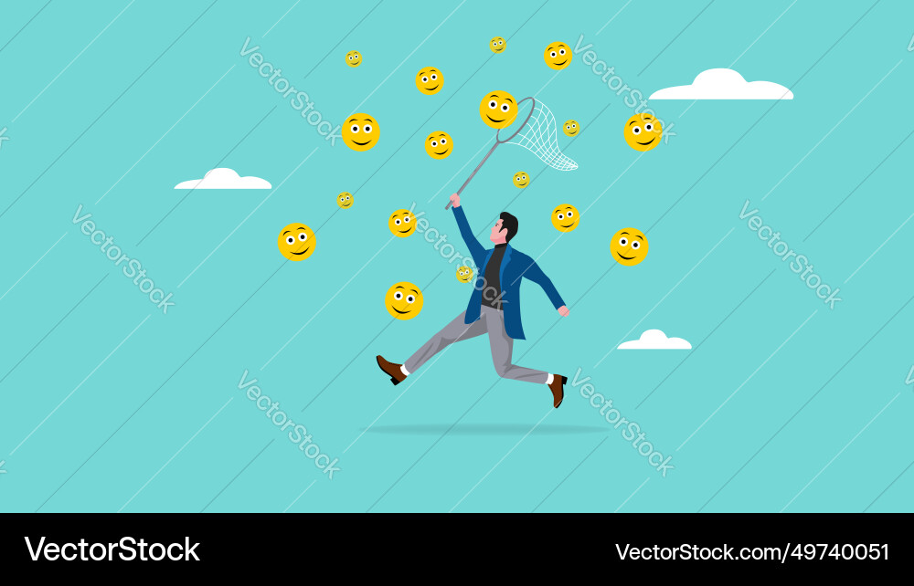 Businessman catch smiling face with butterfly net Vector Image
