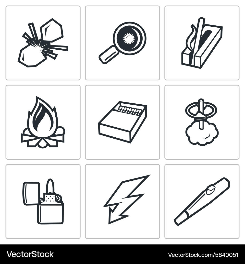 Fire Source Icons - Spark & Flame Collection vector image