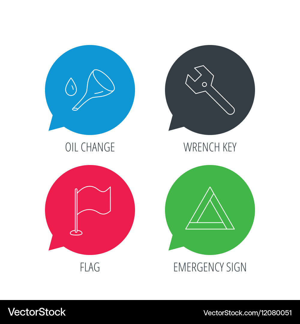 Flag pointer emergency sign and wrench key Vector Image