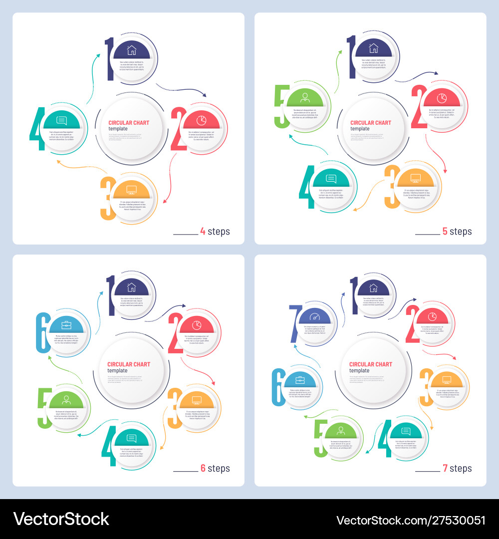 Infographic numbered process circular chart Infographic numbered process circular chart vector image