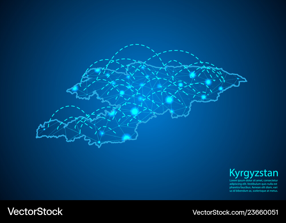 Kyrgyzstan map with nodes linked by lines concept Kyrgyzstan map with nodes linked by lines concept vector image