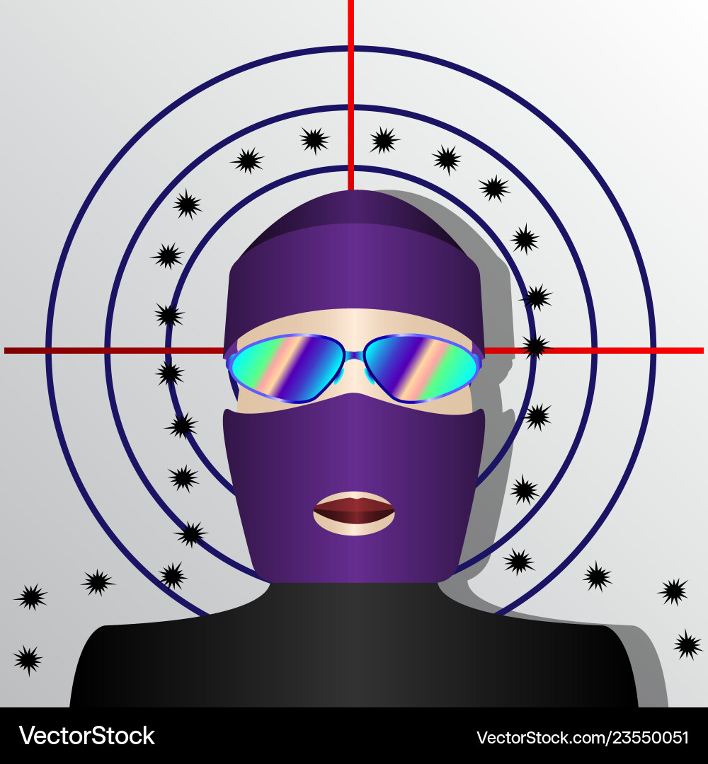 Man in balaclava on background of the shot target Man in balaclava on background of the shot target vector image