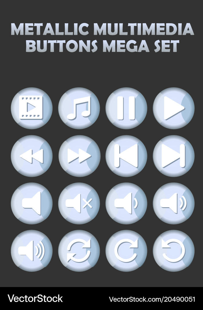 Metallic multimedia buttons set for website vector image