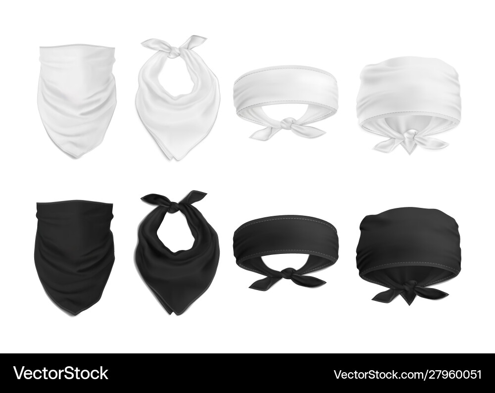 Mock up set black and white bandana buff vector image