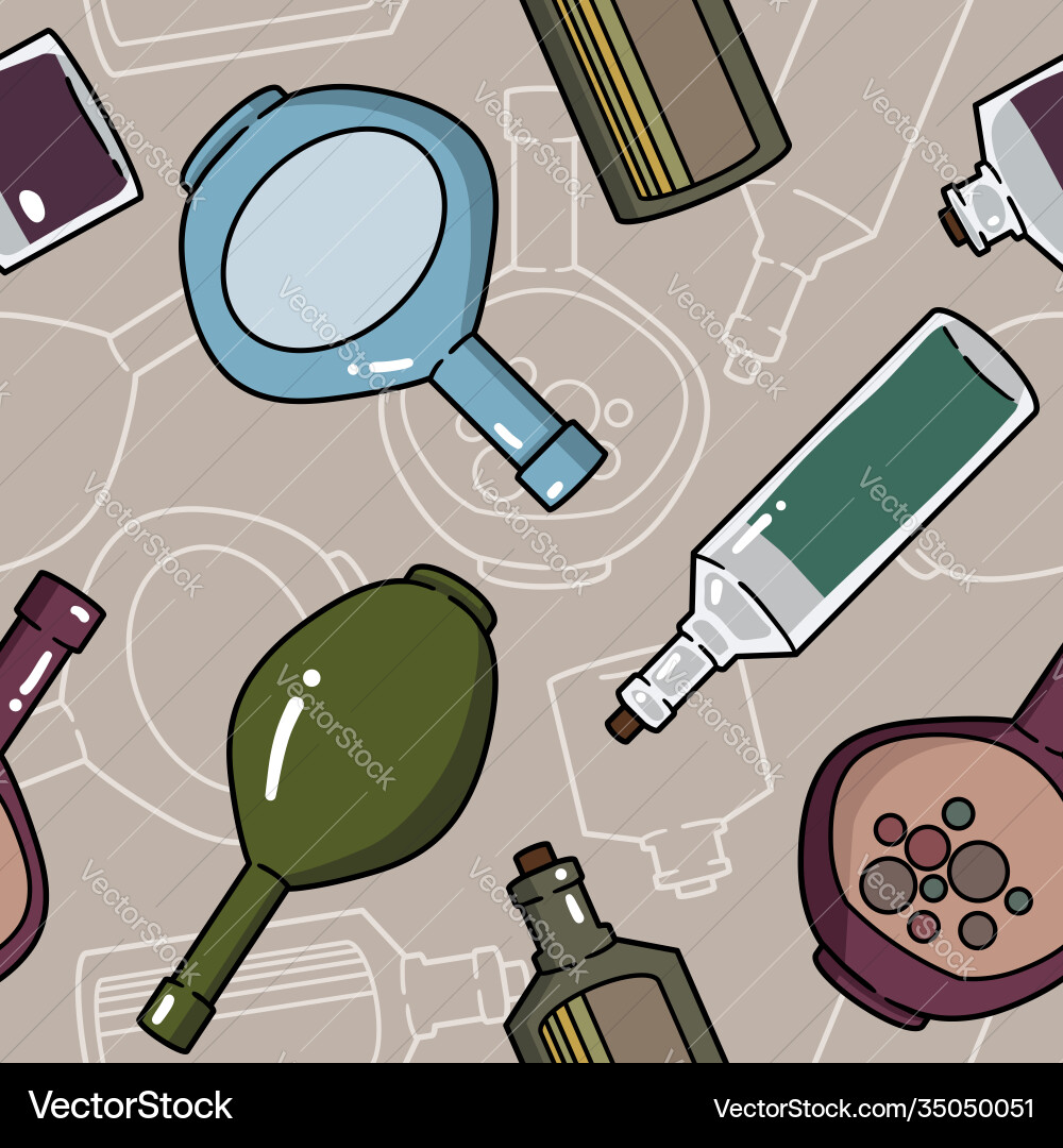 Seamless pattern with bottles and kettles Seamless pattern with bottles and kettles Vector Image