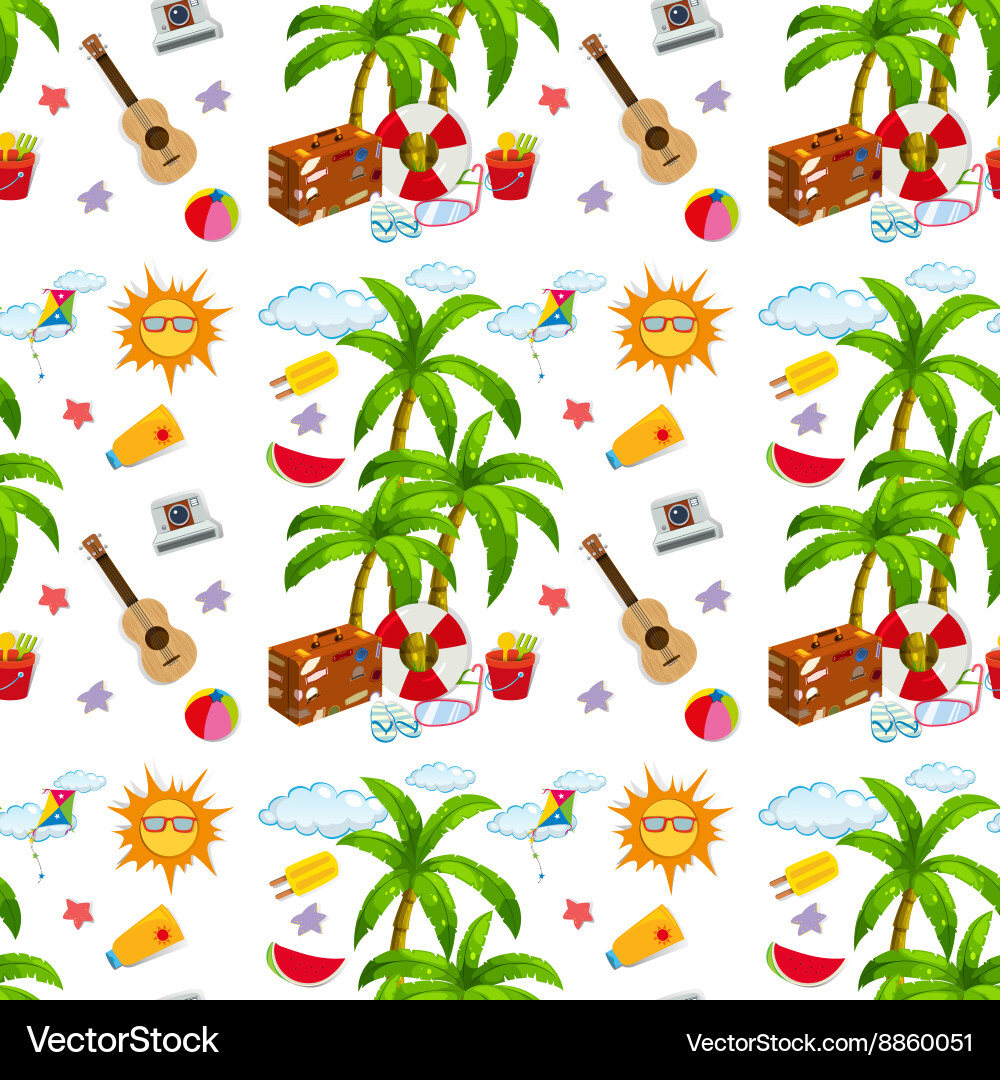 Seamless summer objects and coconut tree vector image