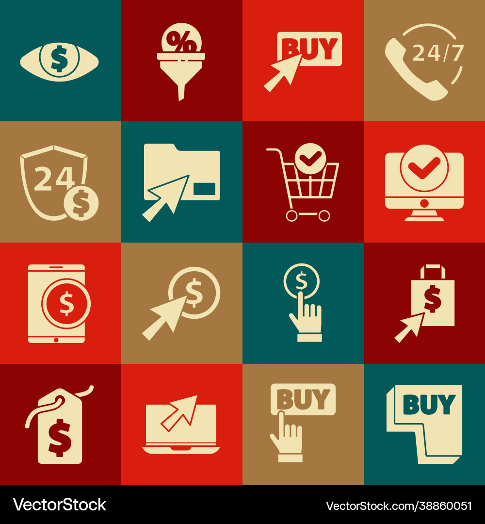 Set buy button shoping bag and dollar computer vector image