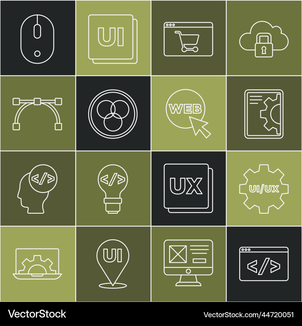 Set line front end development ui or ux design Set line front end development ui or ux design vector image