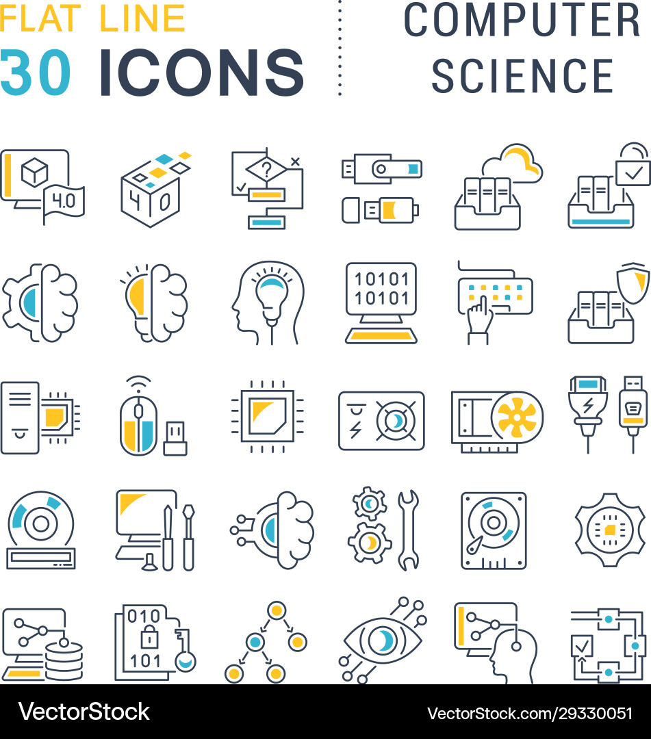 Set line icons computer science Set line icons computer science vector image