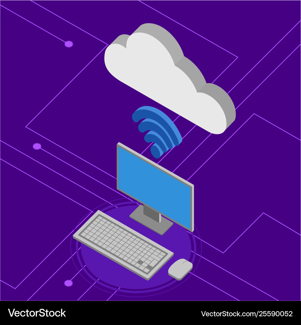 3d cloud computing icon connected to a computer vector image