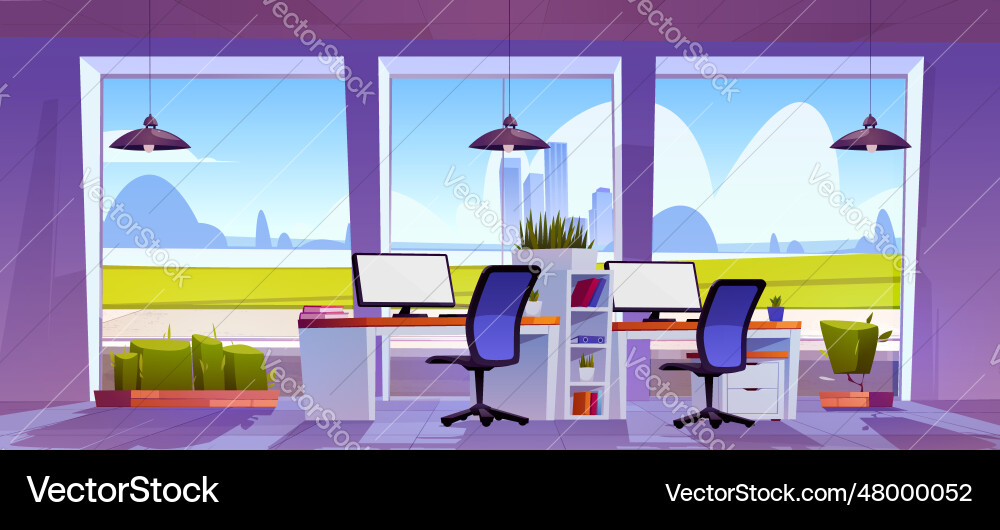 Firmenbüro Interieur mit Stadtansicht Firmenbüro Interieur mit Stadtansicht vektorbild