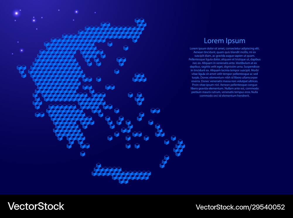 Greece map from 3d blue cubes isometric abstract vector image