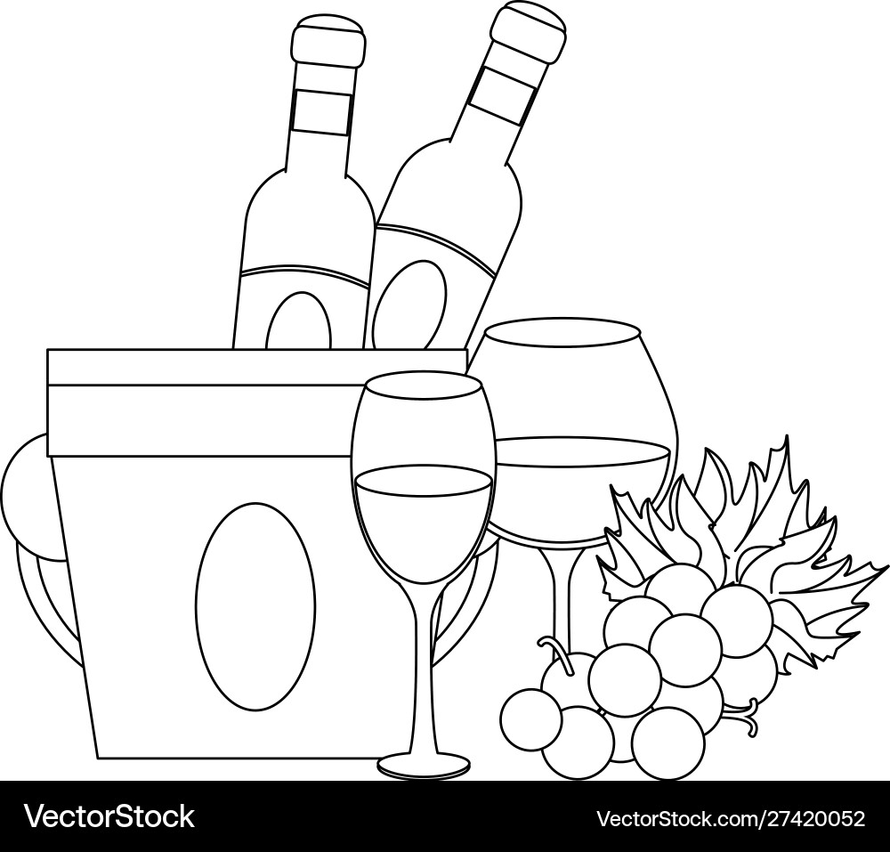 Ice bucket with bottles and bunch grapes design Ice bucket with bottles and bunch grapes design vector image