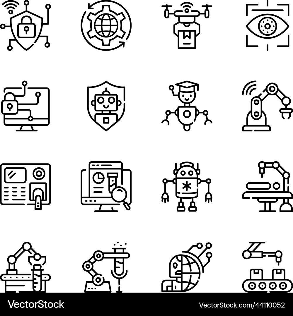 Pack of robot automation outline icons Vector Image