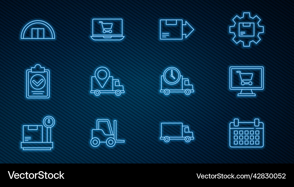Set line calendar shopping cart on computer Set line calendar shopping cart on computer vector image