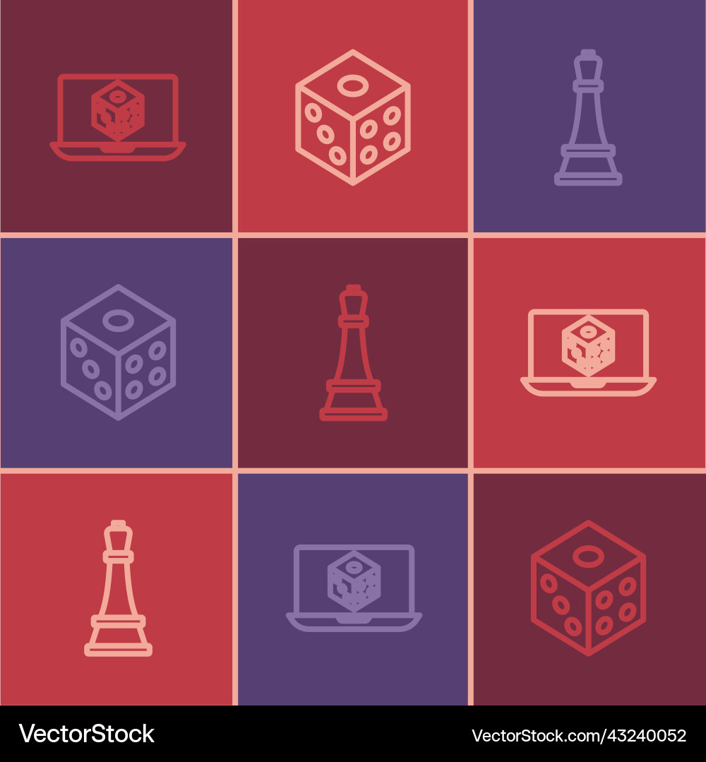 Set line game dice chess and icon Vector Image