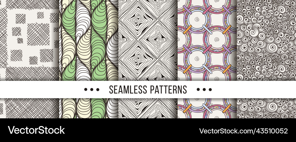 Set of seamless boho patterns with hand-drawn Set of seamless boho patterns with hand-drawn vector image
