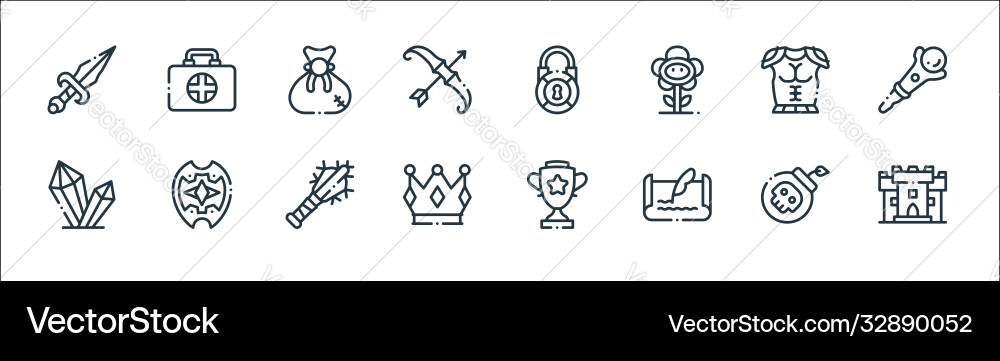 Videogame elements line icons linear set quality Videogame elements line icons linear set quality vector image