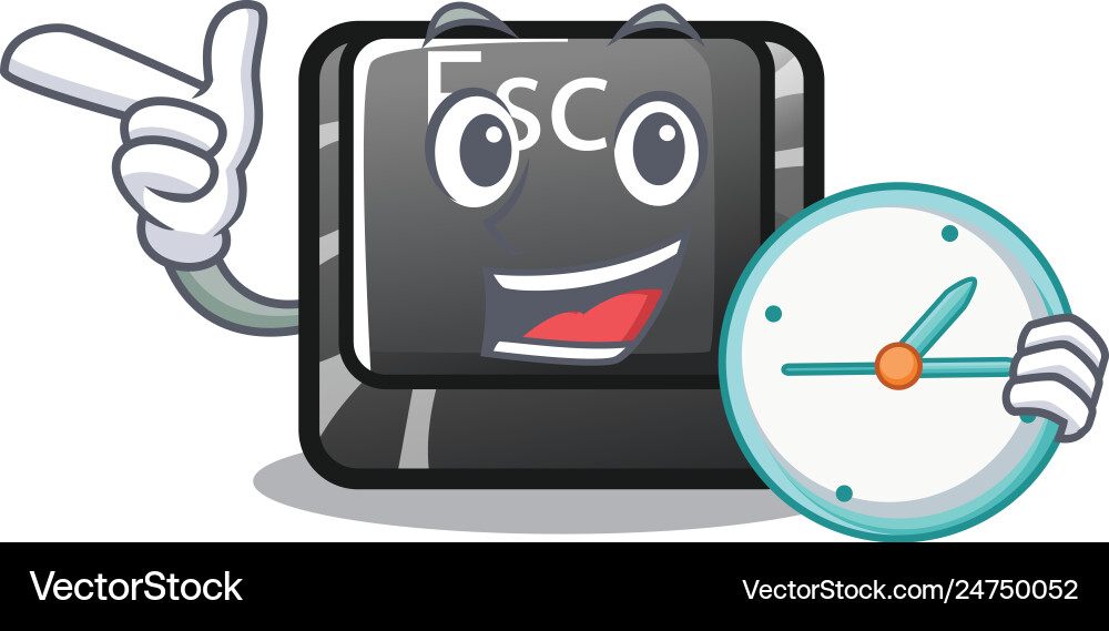 With clock button esc in shape mascot With clock button esc in shape mascot vector image
