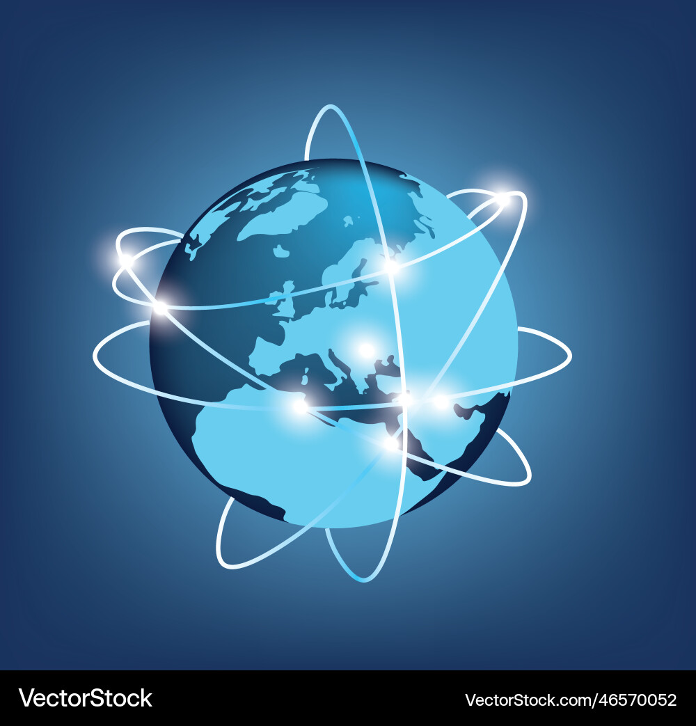 World map on blue background with connection lines World map on blue background with connection lines vector image