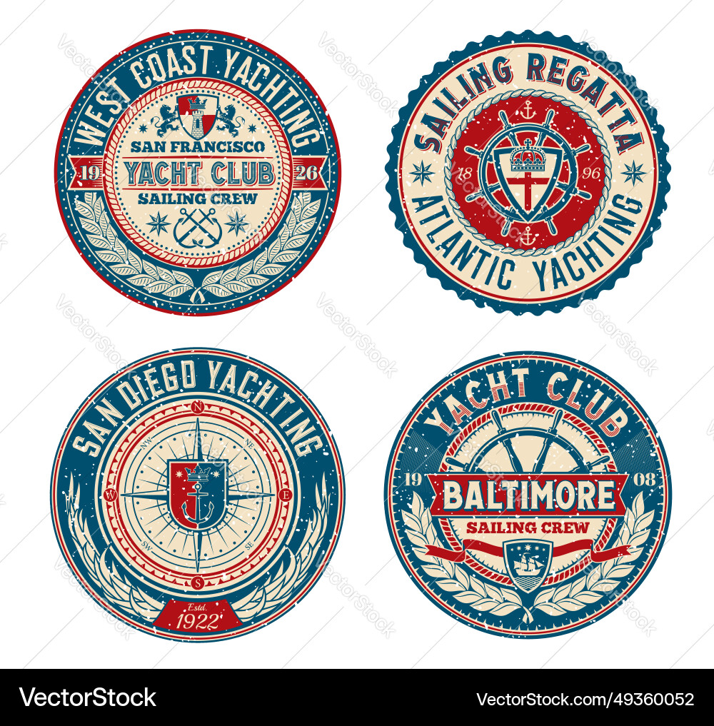 Yacht club retro patch sailing regatta badges Yacht club retro patch sailing regatta badges vector image