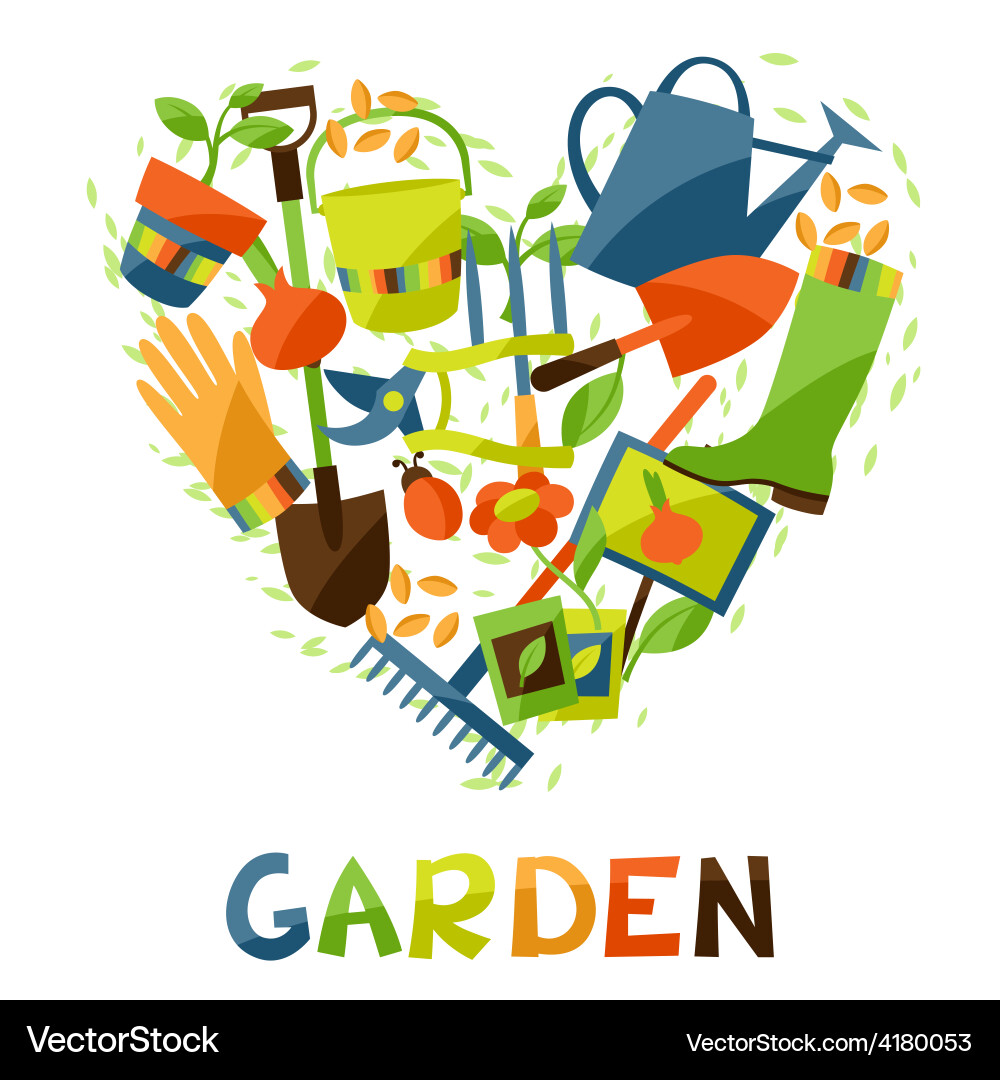 Background with garden design elements and icons vector image